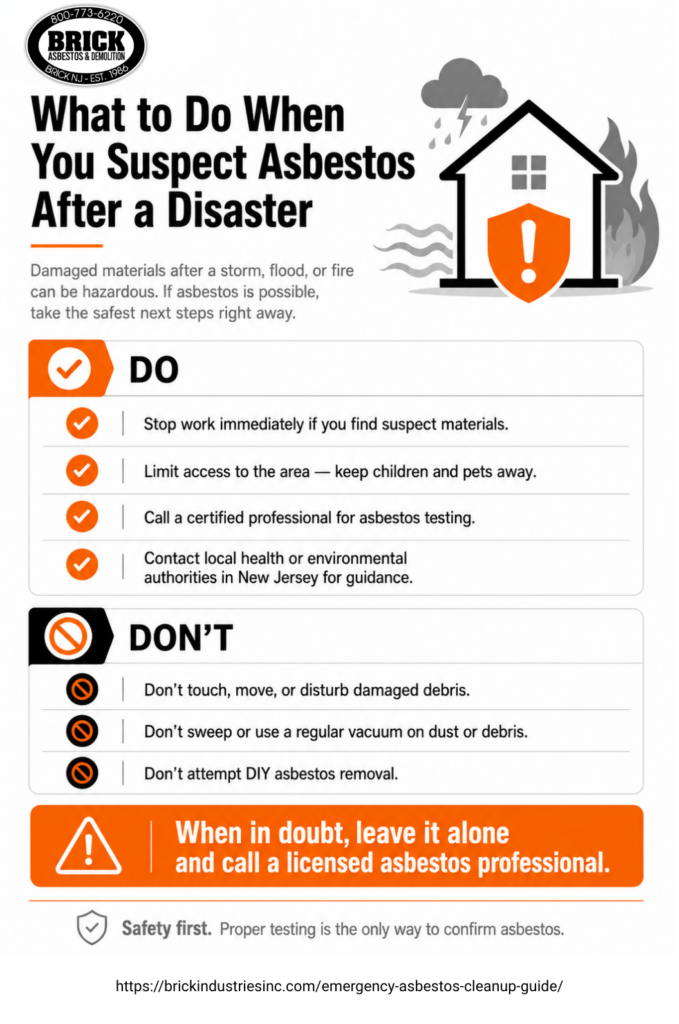 Information on addressing potential asbestos exposure after a disaster, highlighting safety protocols and expert help.